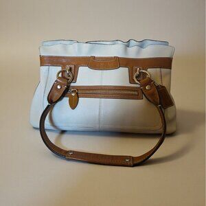 Coach Penelope Satchel Pebbled Leather Ivory Cream Tan Trim Shoulder Bag